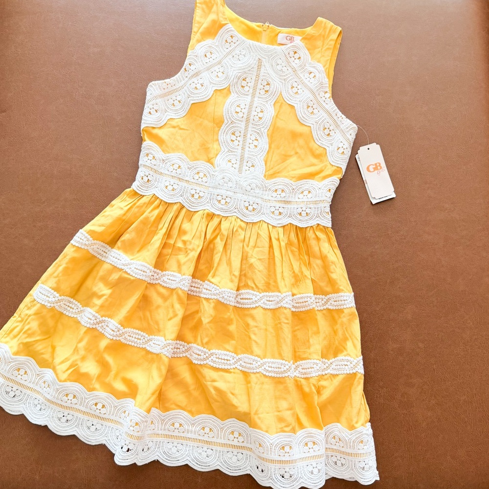 GB girls Yellow Dress with White Lace Trim